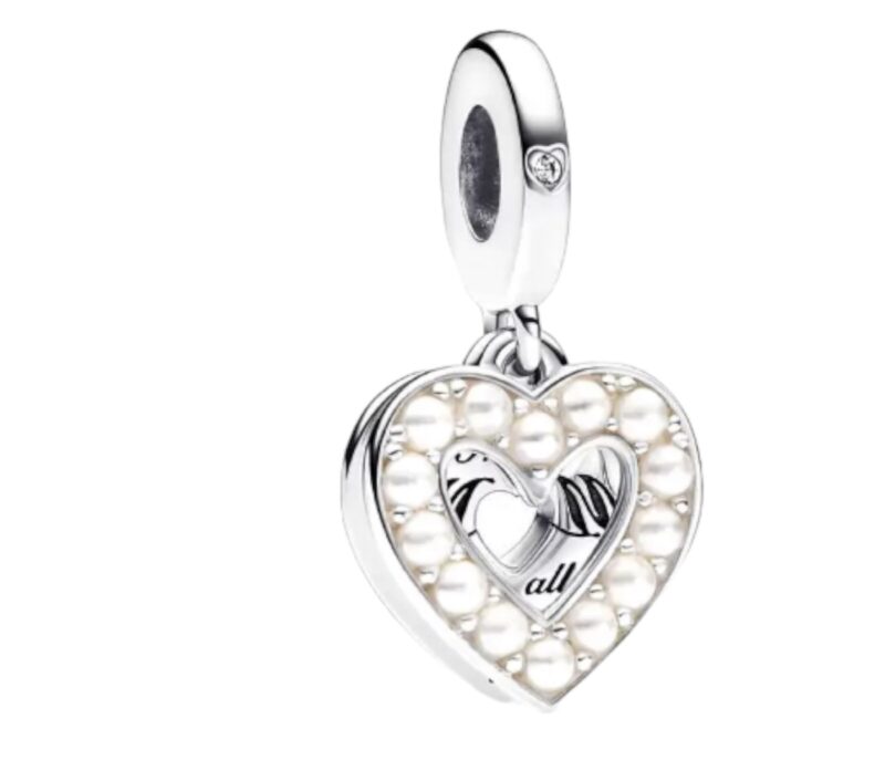 Mom Pearl Heart Dangle Charm