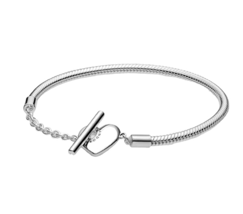 Heart T-Bar Snake Chain Bracelet 20CM