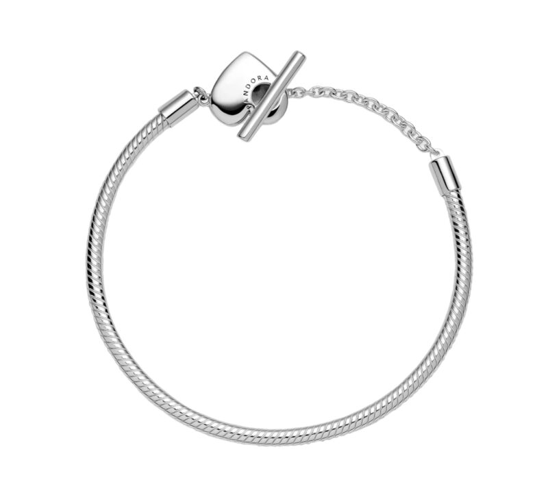 Heart T-Bar Snake Chain Bracelet 20CM - Image 3