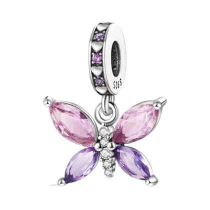 Pink and Purple CZ Butterfly Dangle Charm