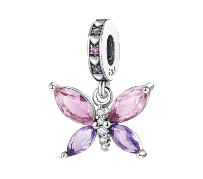 Pink and Purple CZ Butterfly Dangle Charm