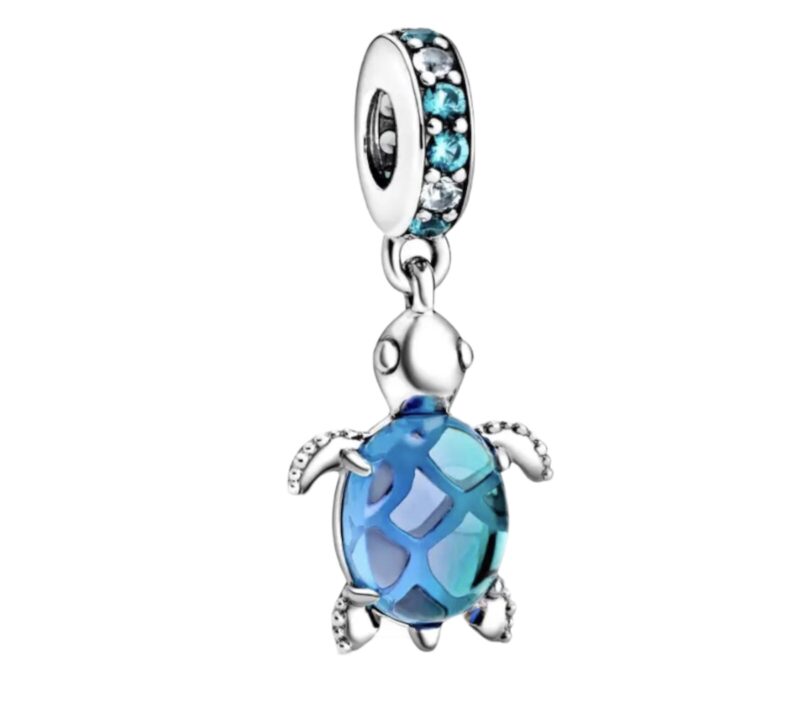 Murano Glass Blue Sea Turtle Dangle Charm