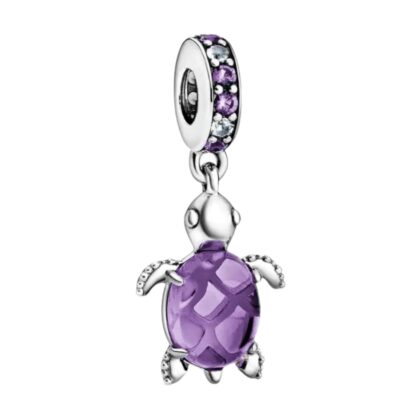 Murano Glass Purple Sea Turtle Dangle Charm