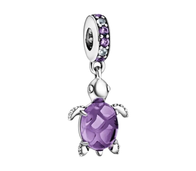 Murano Glass Purple Sea Turtle Dangle Charm