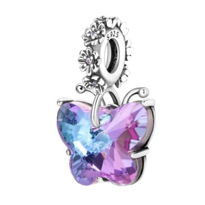 Pink & Purple Crystal Butterfly Dangle Charm