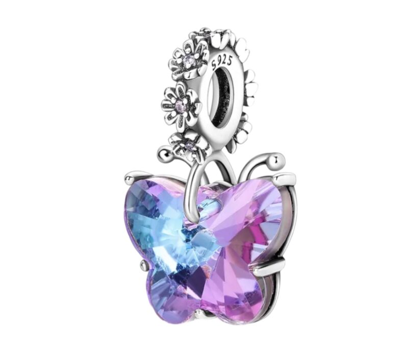 Pink & Purple Crystal Butterfly Dangle Charm