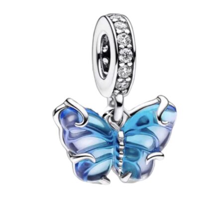 Blue Murano Glass Butterfly Dangle Charm