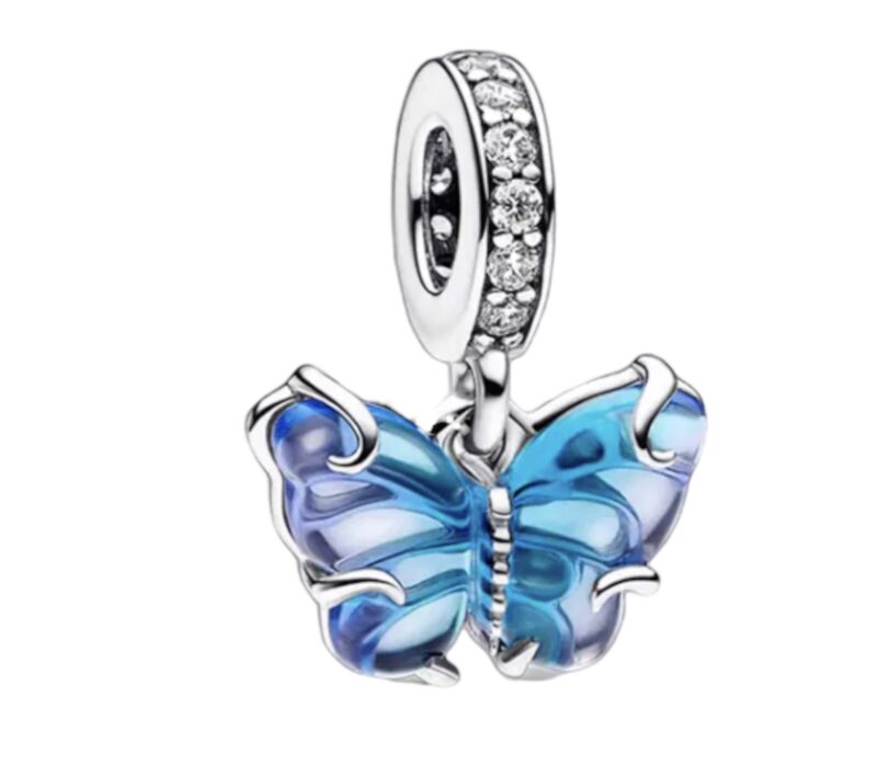 Blue Murano Glass Butterfly Dangle Charm