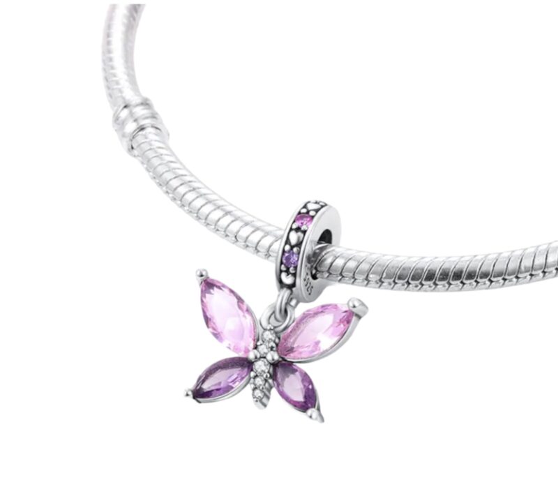 Pink and Purple CZ Butterfly Dangle Charm - Image 2