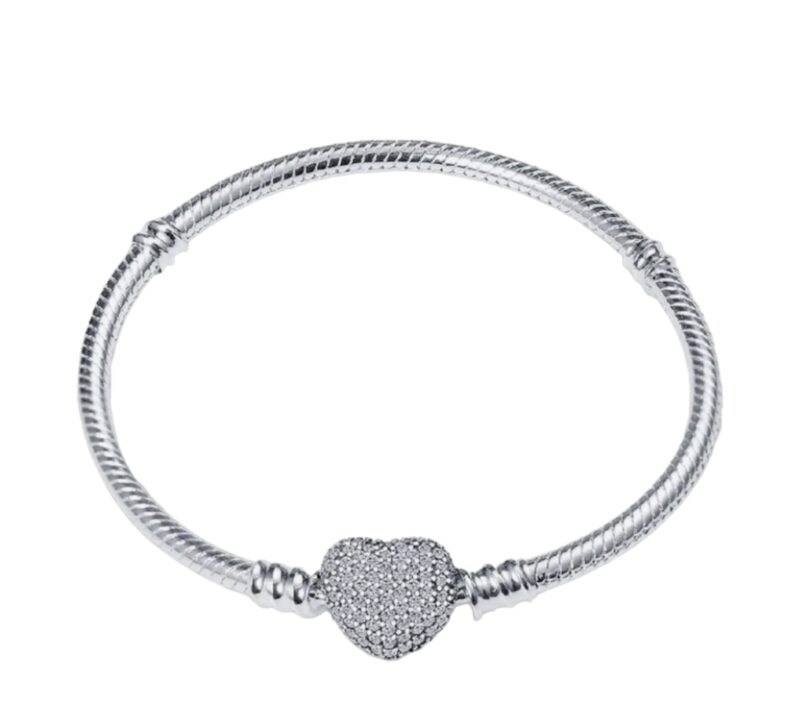 Sparkling Heart Snake Chain Bracelet 18CM