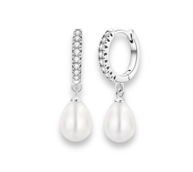 Treated Freshwater Cultured Pearl Pave Hoop Earrings